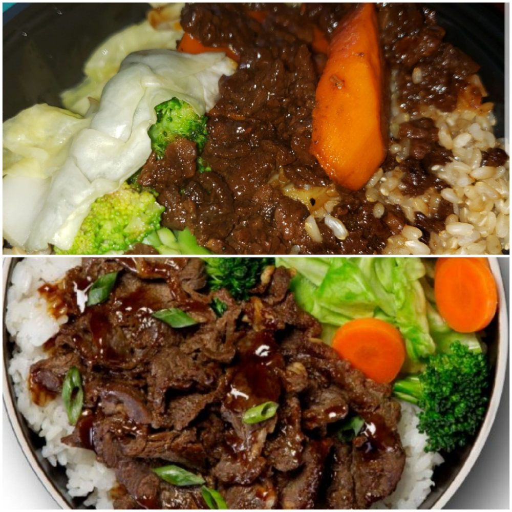 WaBa Grill - Big difference between the sliced up steak and the overly sauced burnt meat crumbles. Veggies hard as raw. So gross. - Fast Food Near Me - Temecula, California WaBa Grill - Big difference between the sliced up steak and the overly sauced burnt meat crumbles. Veggies hard as raw. So gross. - Fast Food Near Me - Temecula, California