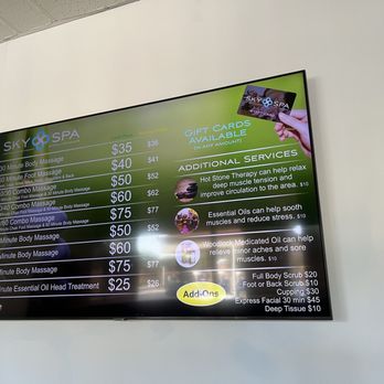 Sky Spa - Service options and fees - Massage Near Me - Chino, California