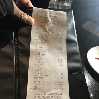 Wild Ginger Restaurant - Bill receipt stating guest error - Asian Fusion Near Me - Franklin, Tennessee