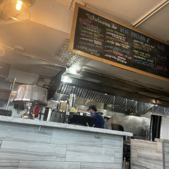 Blue Collar - Cooking area with menu - Comfort Food Near Me - Miami, Florida