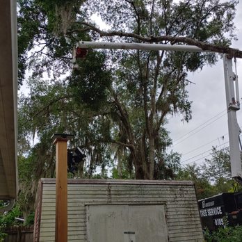 L A Disaster Relief - Working on the limb that extended over the shed - Tree Services Near Me - Interlachen, Florida
