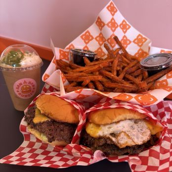Ban Ban Burger - Grapow Smash  Wagyu Laab Smash  Sweet Potatoe Fries  Pandan Shake - Burgers Near Me - Los Angeles, California