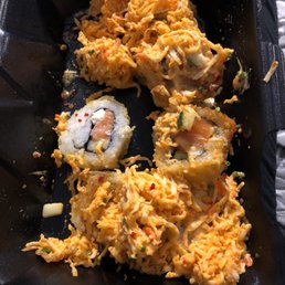a close up of the sushi