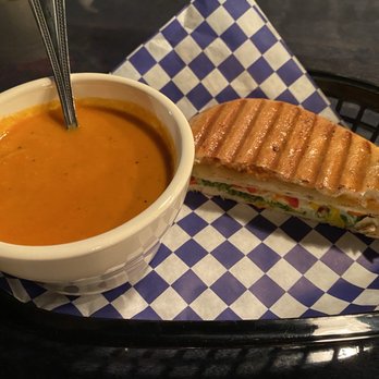 Shippingport Brewing - Yummy tomato soup and half of the chicken pesto sammy (other half not pictured, lol) - Breweries Near Me - Louisville, Kentucky Shippingport Brewing - Yummy tomato soup and half of the chicken pesto sammy (other half not pictured, lol) - Breweries Near Me - Louisville, Kentucky
