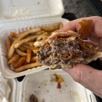 Crazy Good Kitchen - Too hungry and forgot to take it earlier. Double Trouble Double - Burgers Near Me - N Miami Beach, Florida Crazy Good Kitchen - Too hungry and forgot to take it earlier. Double Trouble Double - Burgers Near Me - N Miami Beach, Florida
