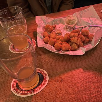 McMenamins on Monroe - a plate of fried chicken nuggies and a glass of beer - Bars Near Me - Corvallis, Oregon