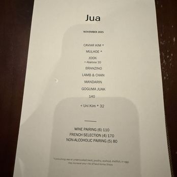 JUA - November 29, 2025 Menu - Korean Near Me - New York, New York JUA - November 29, 2025 Menu - Korean Near Me - New York, New York