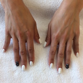 Star Ruby Nails - White and black gel mani with rhinestones - Nail Salons Near Me - Midlothian, Virginia