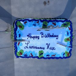 Albertsons Market - 4y old birthday cake written in cursive. Requested HAPY BIRTHDAY LEOSOROURS-REX in green and I got this.
