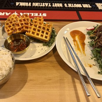 Anju - Rice, Kimchijeon (kimchi pancake), and Bulgogi entree. - Korean Near Me - Charlotte, North Carolina