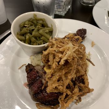 The Dam Grill - Ribeye with pimento cheese and onion straws - Salad Near Me - Moneta, Virginia