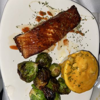Privilege - Salmon with Brussel Sprouts and Mac n Cheese. 4/10. - Waffles Near Me - Portsmouth, Virginia Privilege - Salmon with Brussel Sprouts and Mac n Cheese. 4/10. - Waffles Near Me - Portsmouth, Virginia