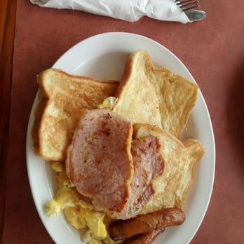 Maple Leaf Pancake House - Peameal bacon with Texas French Toast w sausage special - Breakfast & Brunch Near Me - Hamilton, Ontario