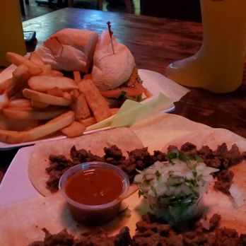 Downey Brewing Company - 4 tacos Chicken sandwich with fries - Sports Bars Near Me - Downey, California Downey Brewing Company - 4 tacos Chicken sandwich with fries - Sports Bars Near Me - Downey, California