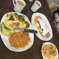Uptown Cafe - Veggie Harvest Benedict & pancakes with hashbrowns