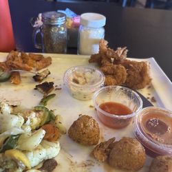 The Picket Fence - Wonderful shrimp with platter- couldn't eat all of it so taking a doggy bag. My male server was great!!!