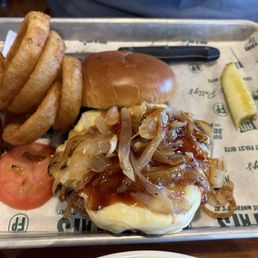 Havarti Patty and onion rings Havarti Patty and onion rings
