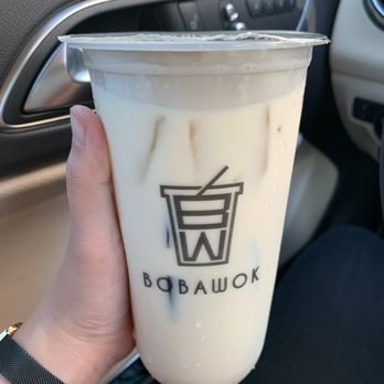BobaWok - Green milk tea with grass jelly - Chinese Near Me - Burbank, California