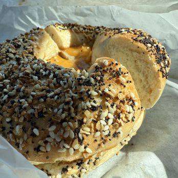 East Coast Bagel - Sausage, egg and cheese on a toasted everything bagel - Bagels Near Me - Irvine, California