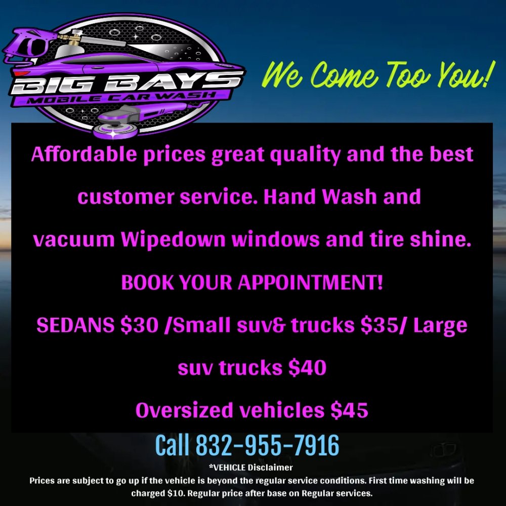BIG BAYS MOBILE CAR WASH Houston, TX Yelp