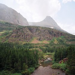 Redrock Falls - View of the mountains from Redrock Falls.  Mountain to the north is Mt.Wilbur, and to the south, Mt.Grinnell.