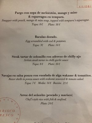 Menu photo 1 La Azotea Seville, SE