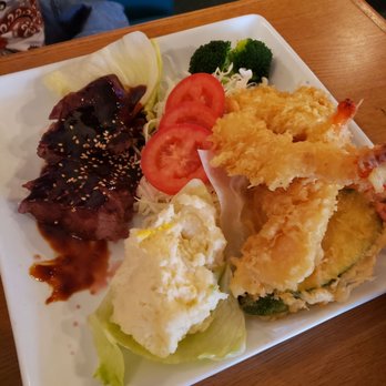 Toyo Grill - Chef's combo. Shrimp tempura and beef teriyaki. - Japanese Near Me - Mishawaka, Indiana Toyo Grill - Chef's combo. Shrimp tempura and beef teriyaki. - Japanese Near Me - Mishawaka, Indiana