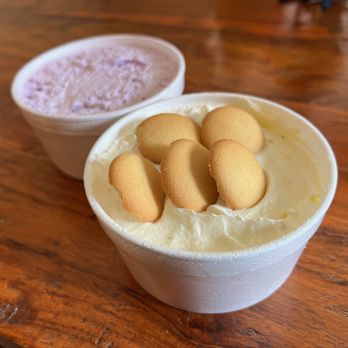 Lucky Cat BBQ - Ube whipped cheesecake ($6) - with chocolate coconut crumble and Caramel banana pudding ($6) - with chocolate graham cracker crumble - Food Trucks Near Me - North Las Vegas, Nevada Lucky Cat BBQ - Ube whipped cheesecake ($6) - with chocolate coconut crumble and Caramel banana pudding ($6) - with chocolate graham cracker crumble - Food Trucks Near Me - North Las Vegas, Nevada
