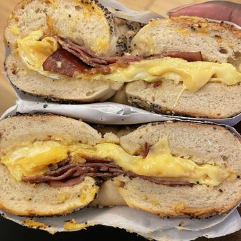 Rollin Bagels - 2 eggs+American cheese+turkey bacon breakfast sandwich - Bagels Near Me - Long Island City, New York Rollin Bagels - 2 eggs+American cheese+turkey bacon breakfast sandwich - Bagels Near Me - Long Island City, New York