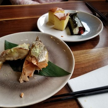 Sushi Mon - I dont remember the name of this dish but the green tea salt went great with it. Their was a spicy tuna hand roll and an order of tamago. - Japanese Near Me - Raleigh, North Carolina Sushi Mon - I dont remember the name of this dish but the green tea salt went great with it. Their was a spicy tuna hand roll and an order of tamago. - Japanese Near Me - Raleigh, North Carolina