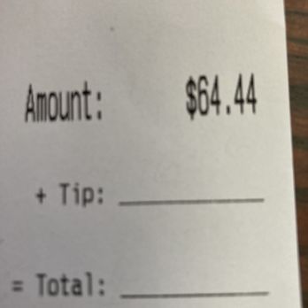 Jefferson's - Bill - A receipt displays an amount of $64.44, with blank spaces for adding a tip and calculating the total. - American Near Me - Lawrence, Kansas