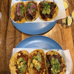 Al pastor, lengua, and carne asada tacos Al pastor, lengua, and carne asada tacos