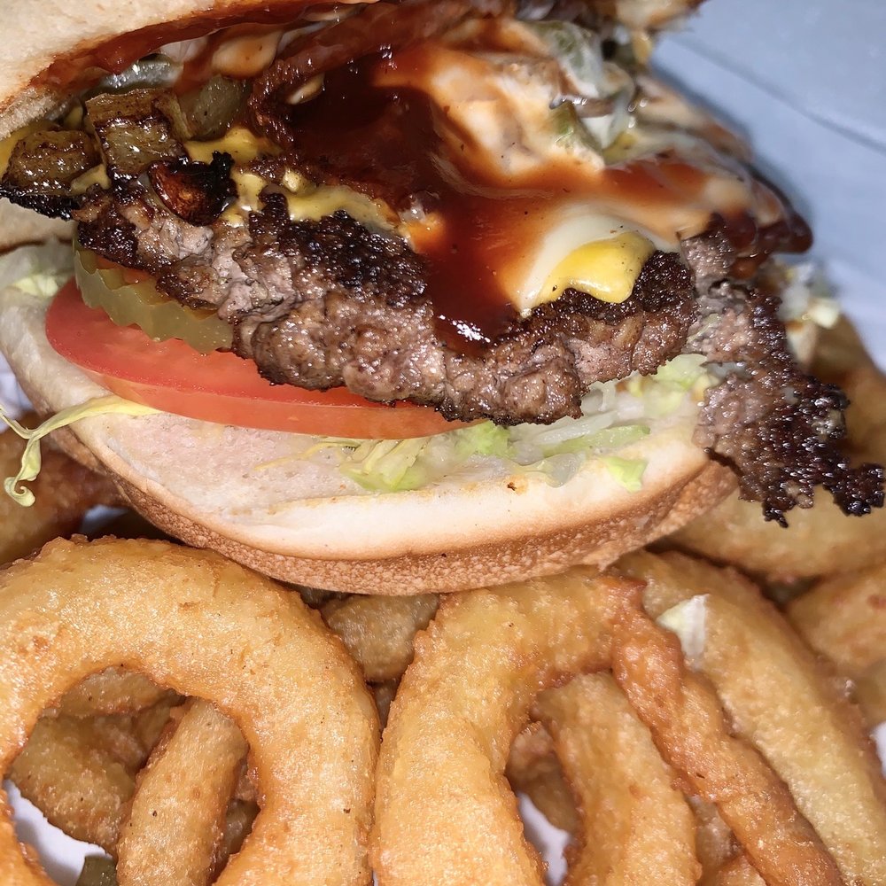 Don Burger - The Don Burger with onion rings - Burgers Near Me - Garland, Texas Don Burger - The Don Burger with onion rings - Burgers Near Me - Garland, Texas