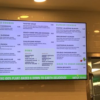 Native Foods - Inside of restaurant- right side of digital menu board - Vegan Near Me - Palm Springs, California Native Foods - Inside of restaurant- right side of digital menu board - Vegan Near Me - Palm Springs, California