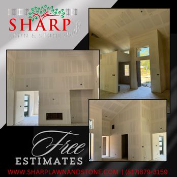 Sharp Lawn & Stone - We also do interior work! Sheet rock, tape, bed and texture on this new house.  #newconstructionhomes #sheetrock #After2 - Masonry/Concrete Near Me