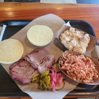 Satchmo's Roadhouse - Brisket combination plate with slaw and potato salad - Barbeque Near Me - Munds Park, Arizona Satchmo's Roadhouse - Brisket combination plate with slaw and potato salad - Barbeque Near Me - Munds Park, Arizona