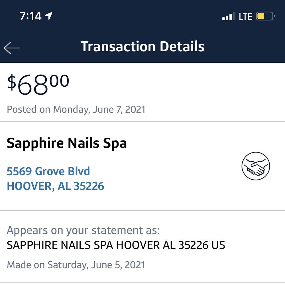 Sapphire Nails & Spa - This is only a  gel pedicure with nail repair. I had to come in 3 days later to get the work repaired which cost more money. - Day Spas Near Me - Hoover, Alabama