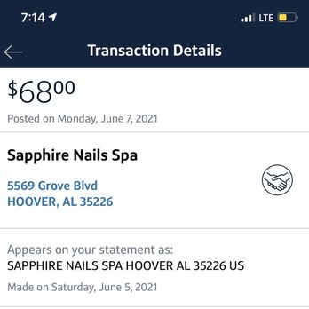 Sapphire Nails & Spa - This is only a gel pedicure with nail repair. I had to come in 3 days later to get the work repaired which cost more money. - Day Spas Near Me - Hoover, Alabama Sapphire Nails & Spa - This is only a gel pedicure with nail repair. I had to come in 3 days later to get the work repaired which cost more money. - Day Spas Near Me - Hoover, Alabama