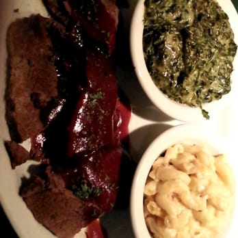 Roasters - BBQ Beef Brisket with creamed spinach and mac&cheese - $10.99 - Southern Near Me - Atlanta, Georgia