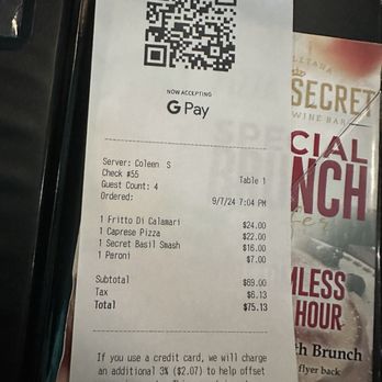 Pizza Secret - Receipt - Pizza Near Me - Brooklyn, New York