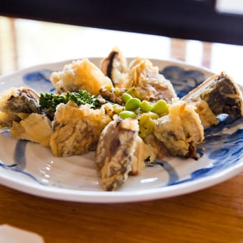 Cha-Ya - Tempura Portobello Mushroom stuffed with Tofu, comes with Broccoli greens and Edamame - Japanese Near Me - Berkeley, California Cha-Ya - Tempura Portobello Mushroom stuffed with Tofu, comes with Broccoli greens and Edamame - Japanese Near Me - Berkeley, California