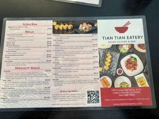 Menu photo 4 Tian Tian Eatery Ladera Ranch, CA