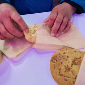 Cookies & Cream - White chocolate macadamia nut cookie and caramel cookie - Desserts Near Me - Buffalo, New York