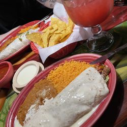 Cozumel Mexican Restaurant - Fajita burrito with beef and  38oz strawberry margarita