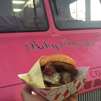 Babys Badass Burgers Orange County - My She's Smokin! burger in front of truck. - Food Trucks Near Me