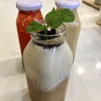 Plentea - Plentea (milk tea with cream and Oreos), strawberry green tea, almond milk tea - Bubble Tea Near Me - Berkeley, California