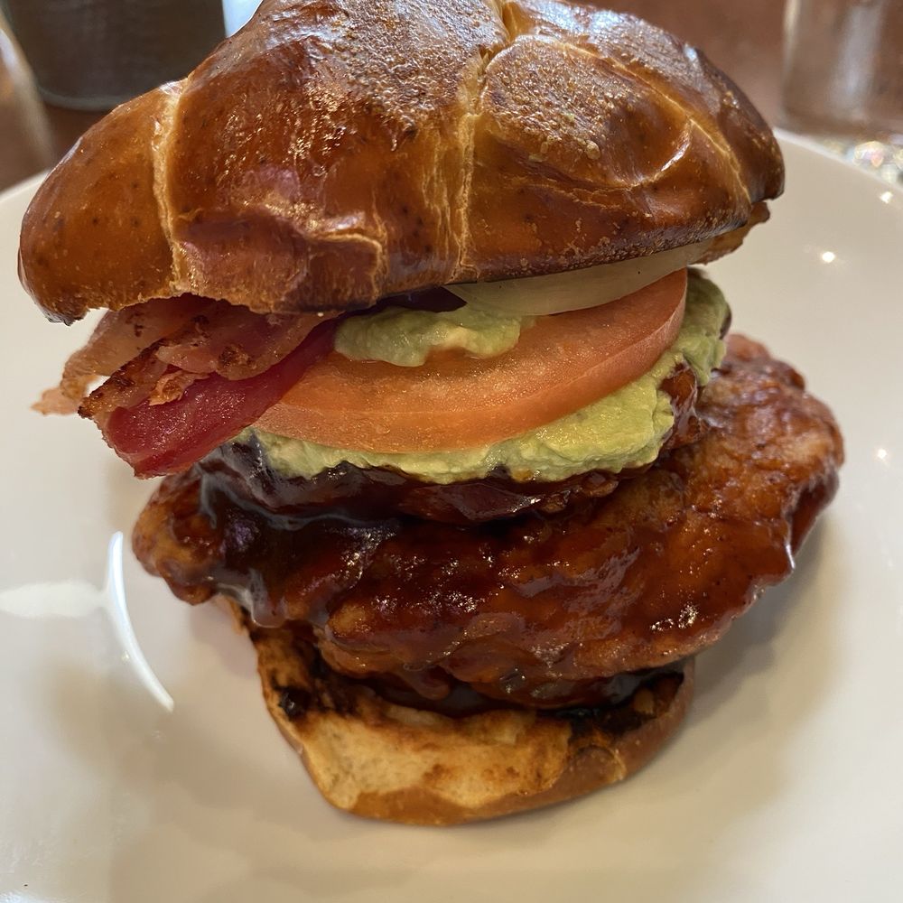 Barney's Gourmet Hamburgers - Carolina Crispy Chicken on a pretzel bun - Burgers Near Me - Berkeley, California Barney's Gourmet Hamburgers - Carolina Crispy Chicken on a pretzel bun - Burgers Near Me - Berkeley, California