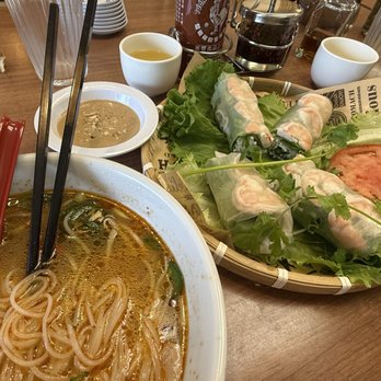 Pho Vibe - #7 after I added sauce and ate all the (plentiful) beef lol. Fresh roll presentation was attractive on this little platter. - Vietnamese Near Me - Sacramento, California