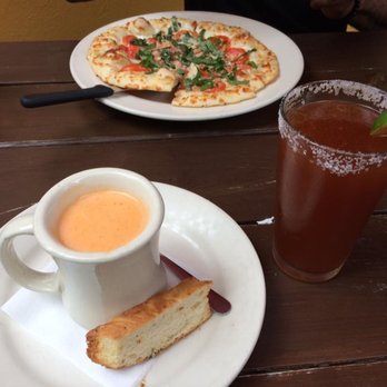 Empire Cafe - Margarita pizza and shrimp bisque w/michelada - Breakfast & Brunch Near Me - Houston, Texas