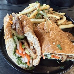 Smoked Bbq Porkbelly Sando (aka bahn mi) & truffle fries Smoked Bbq Porkbelly Sando (aka bahn mi) & truffle fries
